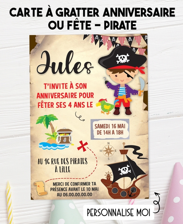 invitation anniversaire. carte invitation gratter. invitation original. invitation pirate. invitation anniversaire pirate.