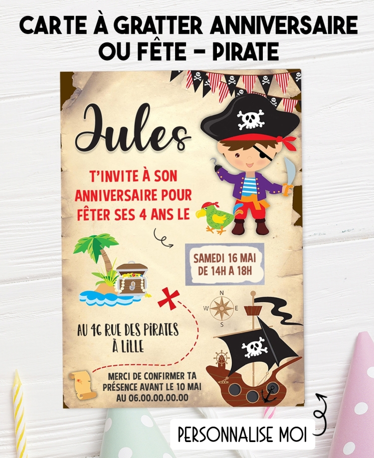 invitation anniversaire. carte invitation gratter. invitation original. invitation pirate. invitation anniversaire pirate.