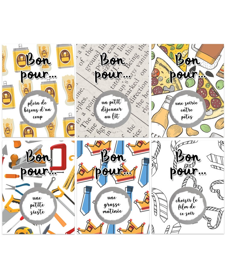 cartes à gratter "Bon pour"  papa. carte cadeau fête père. carte gratter bon pour papy papi. idée cadeau fête père