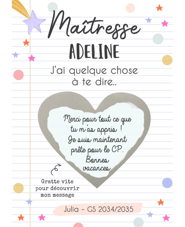 Carte merci maitresse. merci nounou. carte ATSEM. cadeau maîtresse. cadeau nounou. cadeau ATSEM