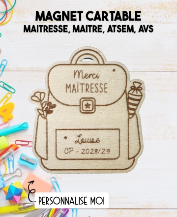 Magnet cartable en bois pour maîtresse, atsem - personnalisable