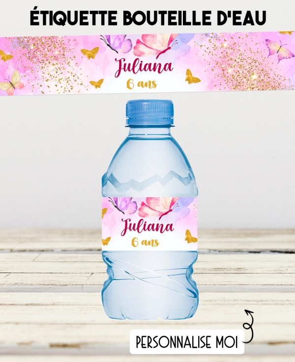 etiquette autocollante. etiquette Papillon. étiquette bouteille eau. étiquette personnalisé.