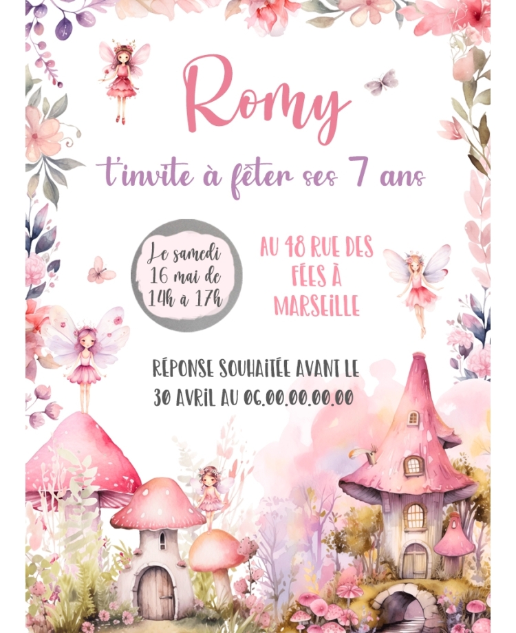invitation anniversaire fées. carte invitation fille. carte enfant. invitation original. invitation fête fille
