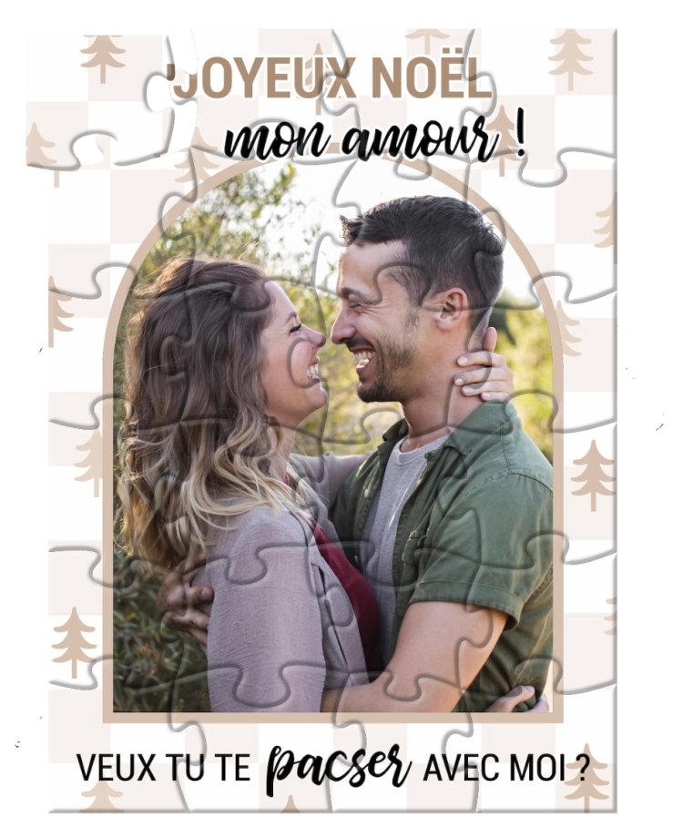 Puzzle avec photo noël pour demande originale. puzzle demande mariage. puzzle demande pacse noël. puzzle personnalisé noël
