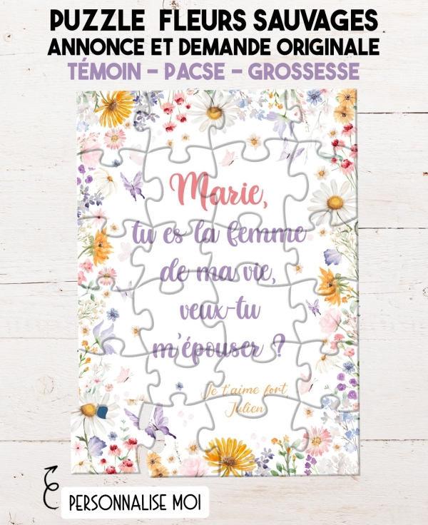 Puzzle fleurs pour demande originale. puzzle demande mariage. puzzle demande pacse. puzzle personnalisé