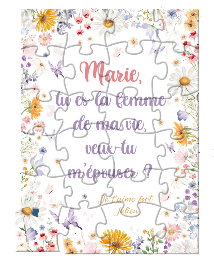 Puzzle fleurs pour demande originale. puzzle demande mariage. puzzle demande pacse. puzzle personnalisé