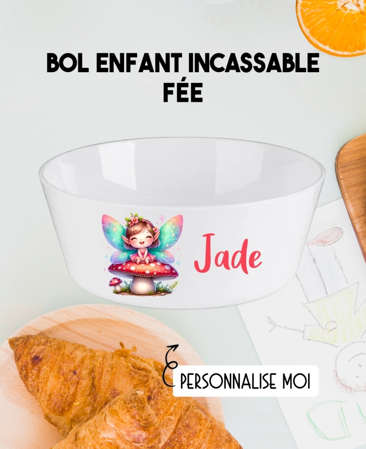 Bol enfant personnalisé en plastique fée. Bol plastique prénom. bol enfant fée personnalisé. gobelet plastique.
