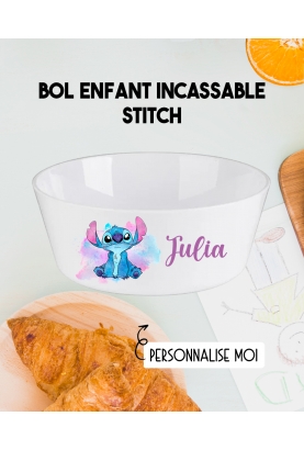Bol enfant personnalisé en plastique stitch. Bol plastique prénom. bol enfant stitch personnalisé. gobelet plastique.