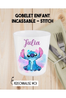 Gobelet enfant personnalisé en plastique Stitch. verre plastique prénom. verre enfant Stitch personnalisé. gobelet plastique.