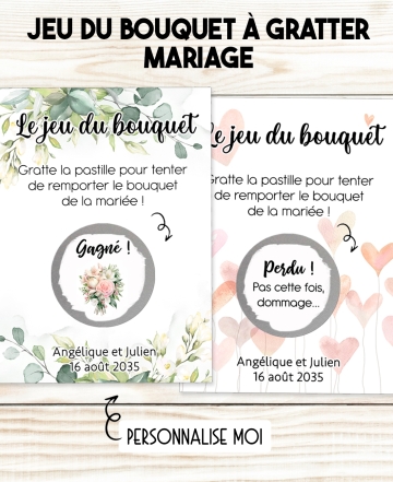 Jeu du bouquet de la mariée - Carte à gratter personnalisable
