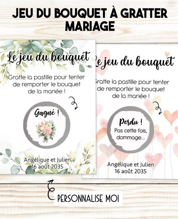 Jeu du bouquet de la mariée - Carte à gratter personnalisable