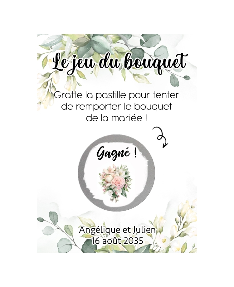 Jeu du bouquet de la mariée - Carte à gratter personnalisable