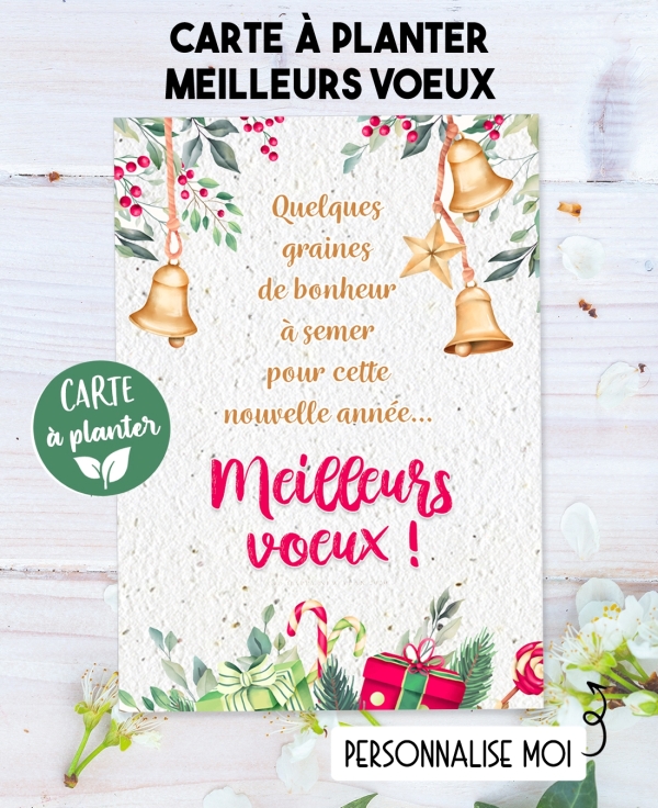 carte planter Noël. carte planter graine meilleurs voeux. carte planter Noël ou nouvelle année.