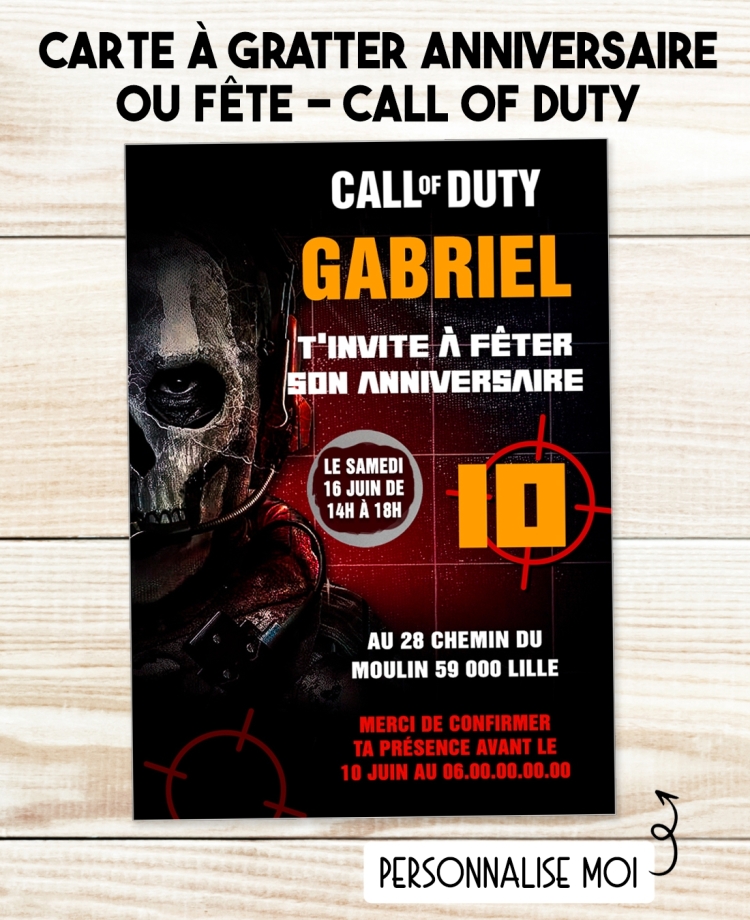 carte invitation. carte fête Call of duty été. carte anniversaire Call of duty. anniversaire ado.