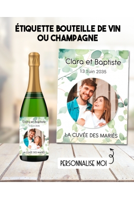 Etiquette bouteille de vin ou eucalyptus pour mariage, anniversaire, baptême avec photo personnalisable