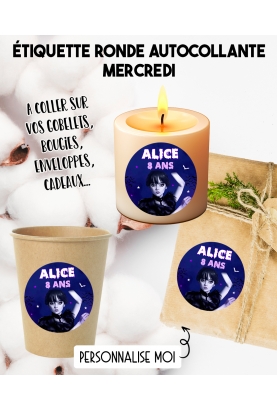 Étiquette autocollante mercredi. étiquette gobelet. étiquette anniversaire enfant mercredi. étiquette personnalisé bougie.