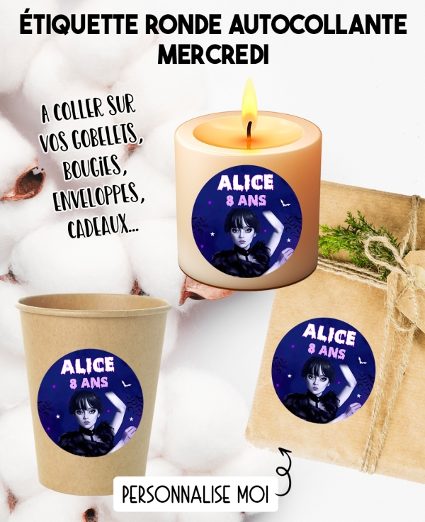 Étiquette autocollante mercredi. étiquette gobelet. étiquette anniversaire enfant mercredi. étiquette personnalisé bougie.