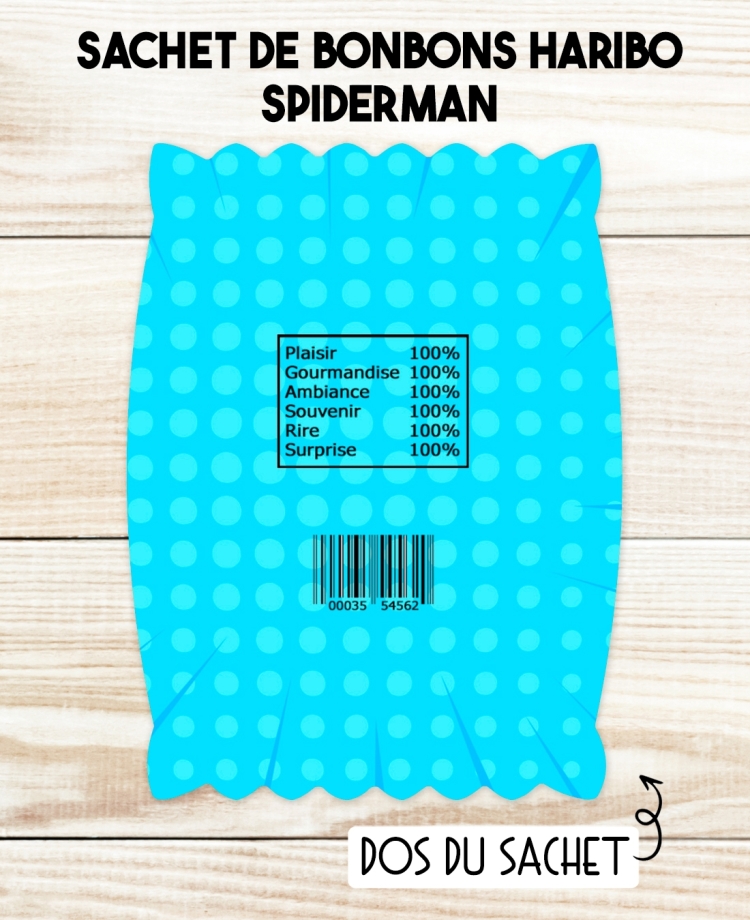 Sachet de bonbons HARIBO personnalisé spiderman. cadeau bonbon anniversaire. bonbon anniversaire enfant