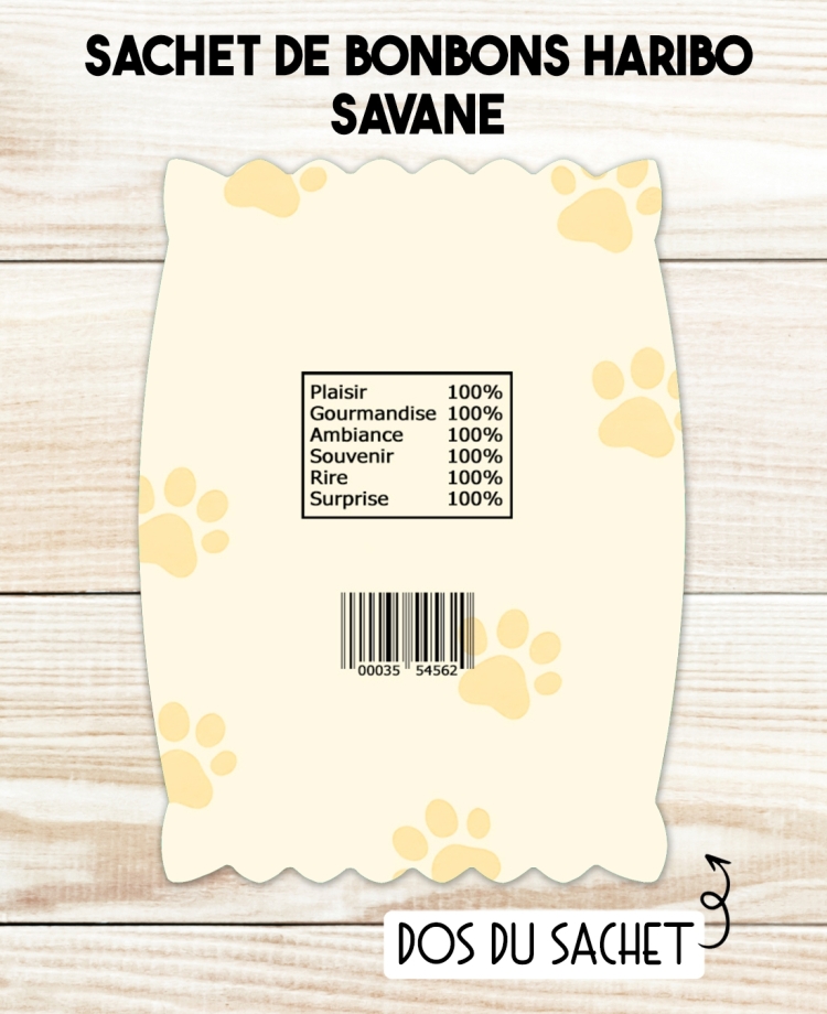 Sachet de bonbons HARIBO personnalisé Savane. cadeau bonbon anniversaire. bonbon anniversaire enfant Savane