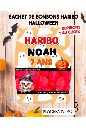 Sachet de bonbons HARIBO personnalisé halloween. cadeau bonbon anniversaire. bonbon anniversaire enfant halloween fantome