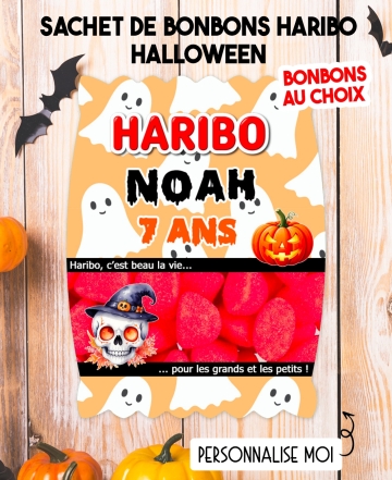 Sachet de bonbons HARIBO personnalisé halloween. cadeau bonbon anniversaire. bonbon anniversaire enfant halloween fantome
