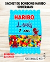 Sachet de bonbons HARIBO personnalisé spiderman. cadeau bonbon anniversaire. bonbon anniversaire enfant