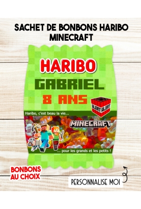 Sachet de bonbons HARIBO personnalisé Minecraft. cadeau bonbon anniversaire. bonbon anniversaire enfant Minecraft