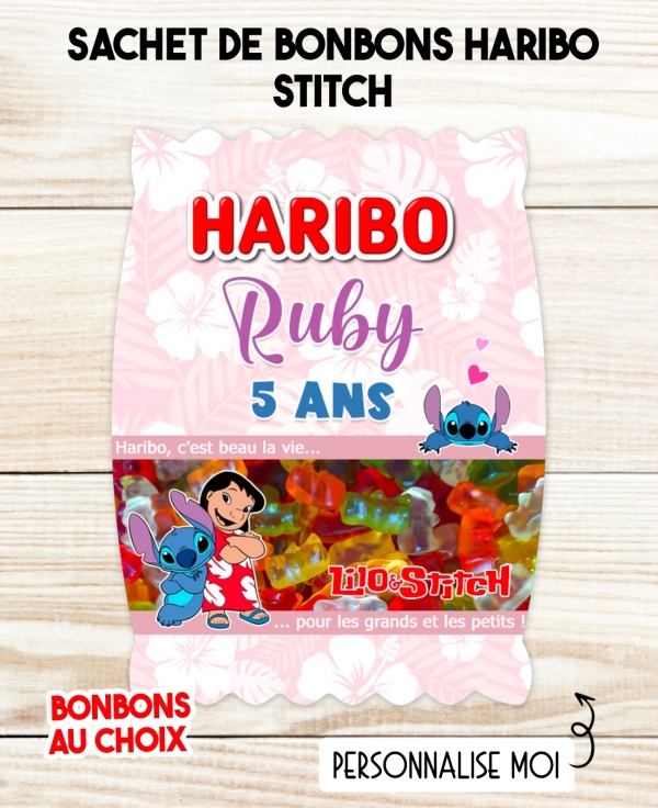 Sachet de bonbons HARIBO personnalisé Stitch. cadeau bonbon anniversaire. bonbon anniversaire enfant Stitch