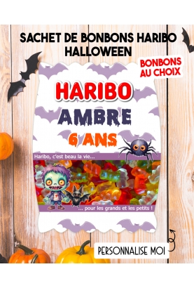Sachet de bonbons HARIBO personnalisé halloween. cadeau bonbon anniversaire. bonbon anniversaire enfant halloween