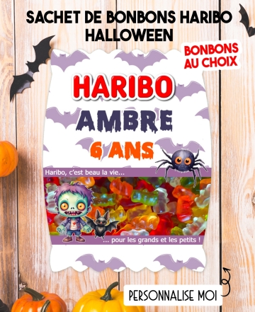 Sachet de bonbons HARIBO personnalisé halloween. cadeau bonbon anniversaire. bonbon anniversaire enfant halloween
