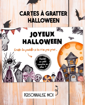Carte à gratter Joyeux Halloween personnaliser. carte annonce Halloween. carte Halloween