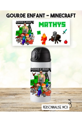 gourde minecraft. gourde enfant personnalisé. gourde garçon. gourde enfant prénom. bouteilles enfants minecraft