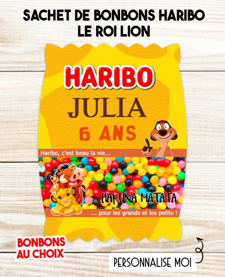 Sachet de bonbons HARIBO personnalisé le roi lion. cadeau bonbon anniversaire. bonbon anniversaire enfant le roi lion