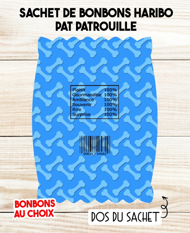 Sachet de bonbons HARIBO personnalisé Pat Patrouille. cadeau bonbon anniversaire. bonbon anniversaire enfant Pat Patrouille