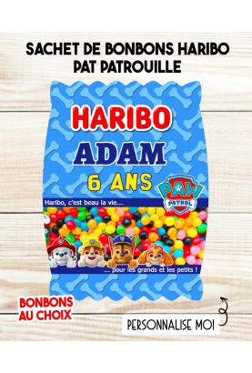 Sachet de bonbons HARIBO personnalisé Pat Patrouille. cadeau bonbon anniversaire. bonbon anniversaire enfant Pat Patrouille