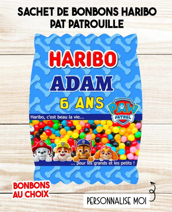 Sachet de bonbons HARIBO personnalisé Pat Patrouille. cadeau bonbon anniversaire. bonbon anniversaire enfant Pat Patrouille