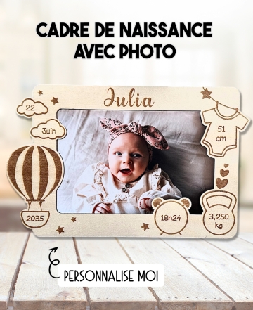 Cadre photo naissance en bois. cadeau naissance. souvenir naissance. cadre naissance
