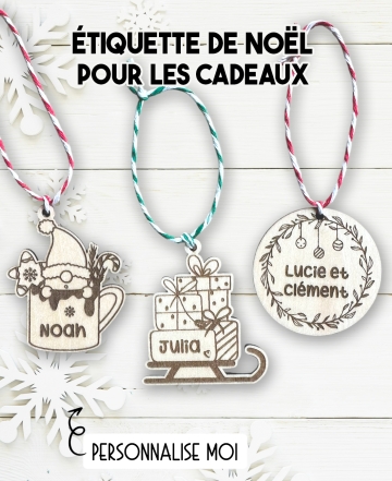 Étiquette en bois Noël pour les cadeaux. étiquette prénom Noël