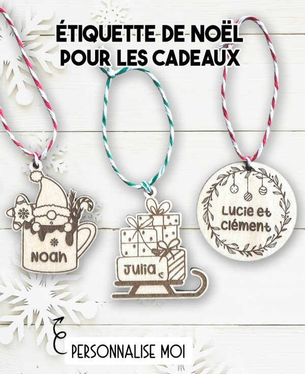 Étiquette en bois Noël pour les cadeaux. étiquette prénom Noël