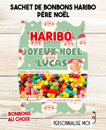 Sachet de bonbons HARIBO personnalisé Noël. cadeau bonbon Noël. bonbon fête Noël