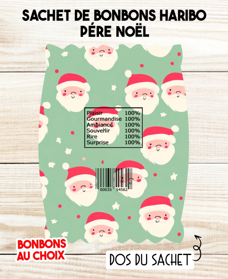 Sachet de bonbons HARIBO personnalisé Noël. cadeau bonbon Noël. bonbon fête Noël