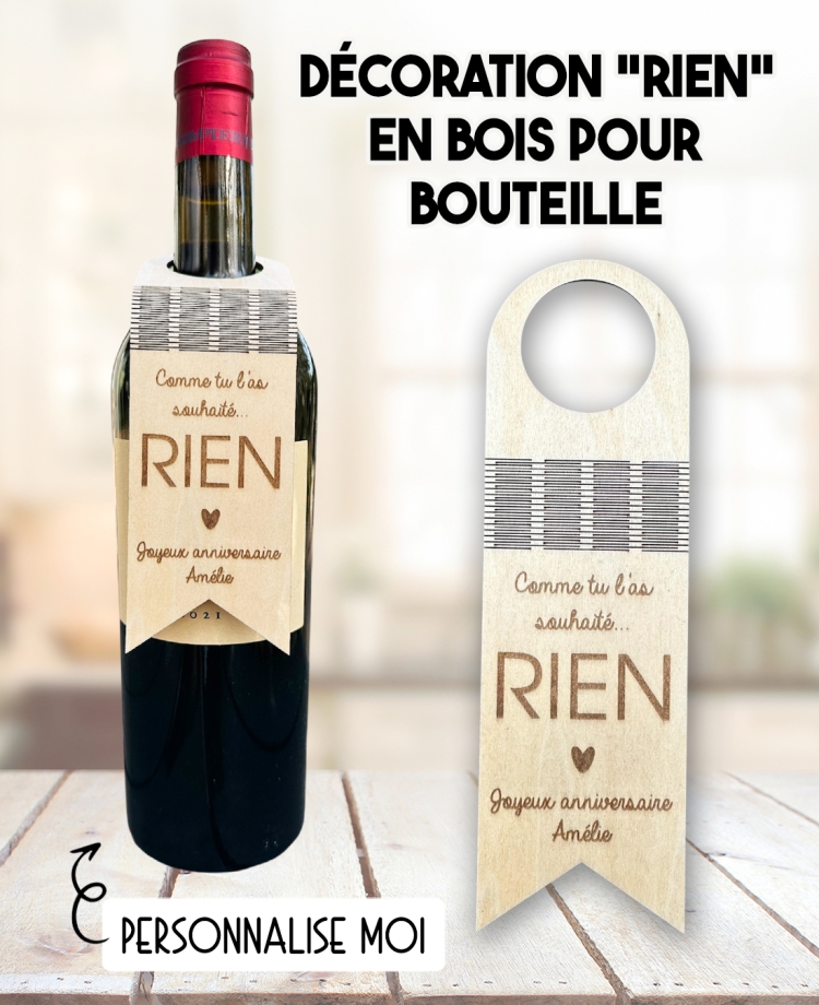 décoration bouteille bois, étiquette bouteille humoristique, déco bouteille personnalisée, cadeau original vin