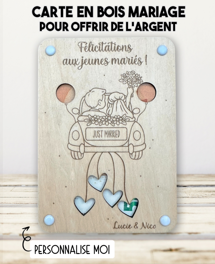 Carte cadeau mariage personnalisée. Carte cadeau mariage. Cadeau mariés original. offrir argent mariage original