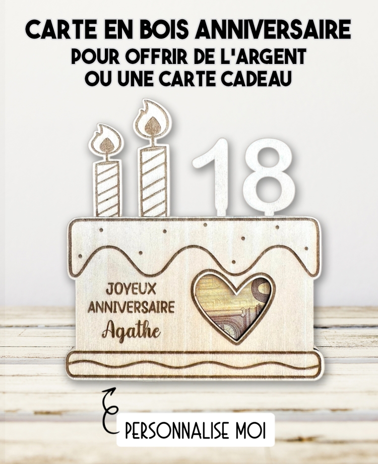 Carte en bois anniversaire personnalisée – Offrir de l’argent ou une carte cadeau