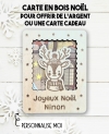 carte en bois Noël Renne. Carte cadeau Noël. Cadeau Noël original. offrir argent Noël original