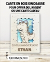 carte en bois Noël. Carte cadeau Dinosaure. Cadeau original enfant. offrir argent original enfant