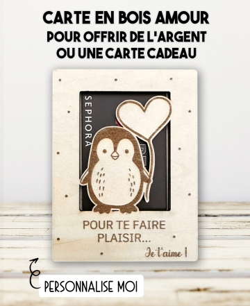 carte en bois amour, idée originale pour offrir de l’argent, carte cadeau en bois, cadeau romantique original