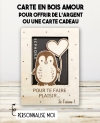 carte en bois amour, idée originale pour offrir de l’argent, carte cadeau en bois, cadeau romantique original