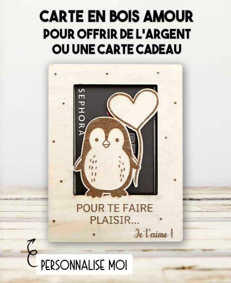 carte en bois amour, idée originale pour offrir de l’argent, carte cadeau en bois, cadeau romantique original