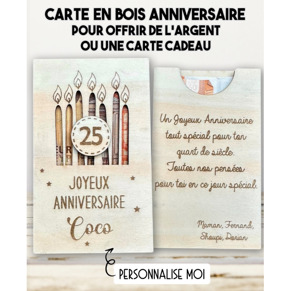 Carte Anniversaire En Bois Cadeau Argent – Happy Birthday Cadre Bois Personnalisable – Idée Cadeau Originale